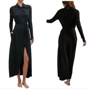 Lunya The Robe Black Long Pima Cotton Blend